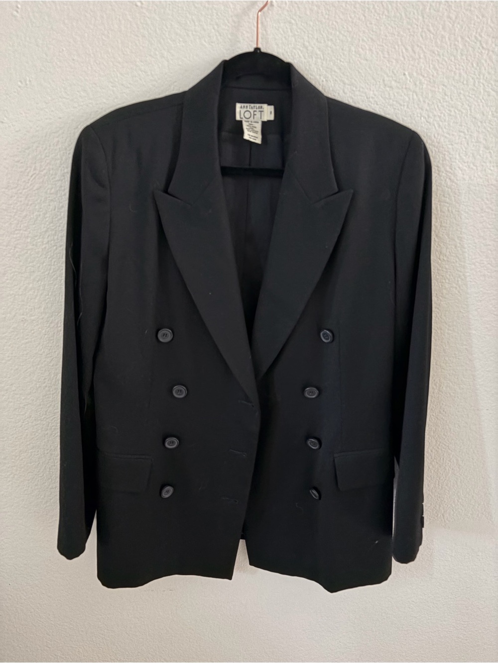 LOFT Black Double-Breasted Suit Jacket